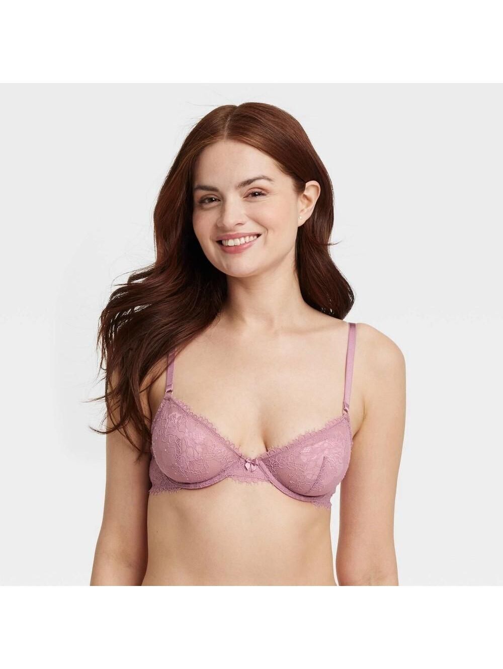Women's Lace Unlined Demi Bra Auden Mauve 36A Adjustable Strap, Underwire
